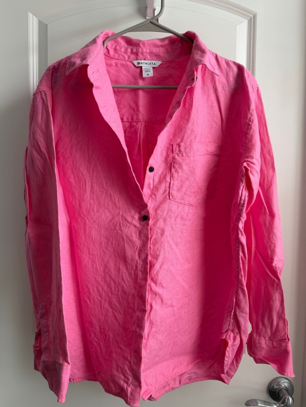 Athleta Pink Linen Button-Up Shirt - Picture 2 of 4